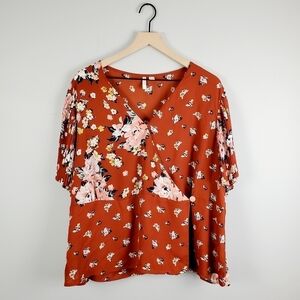 Cato Orange Floral Wrap Blouse 22/24W